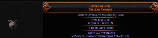 PERFECT 120 ALL ATTRIBUTES (127 TOTAL) ASTRAMENTIS STELLAR AMULET UNIQUE AMULET lvl 24 REQUIRED - image