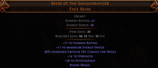 RISE OF THE ABYSSAL Mask of the Sanguimancer Face Mask UNIQUE HELMET LVL 10  BLOOD MAGIC WITCH HELM - image