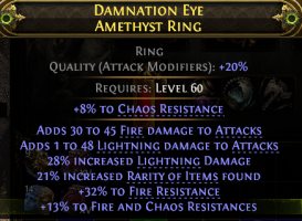 RING HIGH FIRE+LIGHTNING DMG 28% LIGHTNING DAMAGE 21% RARITY 45% FIRE 21% CHAOS RESIST - image