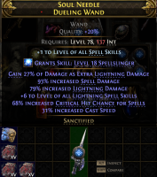 +7 LIGHTNING SKILLS WAND 27 EXTRA LIGHT DMG 79% LIGHT 93% SPELL DMG 68 CRIT CHANCE 31% CAST SPEED - image