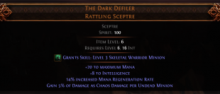 RISE OF THE ABYSS The Dark Defiler Rattling Sceptre UNIQUE SCEPTRE LVL 6 REQ WITCH WEAPON MINION - image