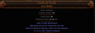 RISE OF THE ABYSSAL Cloak of Flame Silk Robe UNIQUE CHEST 22 LVL REQ UNIQUE BODY ARMOUR - image