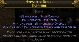 MINION JEWEL FOR WITCH 14% SPELL DMG 4% CAST SPEED 15% MINION DAMAGE 3% MINION ATTACK SPEED - image
