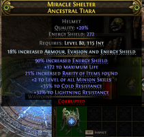272 ES INFERNALIST MINION WITCH HELM +2 MINION SKILLS 172 LIFE 21 RARITY 35% COLD 32% LIGHT RES LICH - image