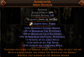 RISE OF THE ABYSSAL SUNSPLINTER UNIQUE BUCKLER +3 LEVEL OF LIGHTNING SKILLS SHIELD HUNTRESS SHIELD - image