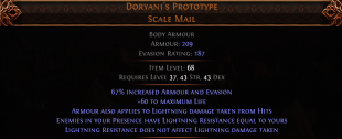 RISE OF THE ABYSSAL Doryani's Prototype Scale Mail UNIQUE CHEST LVL 37 REQ UNIQUE BODY ARMOUR - image