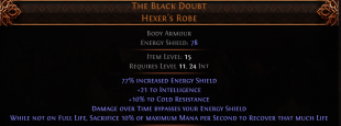 RISE OF THE ABYSSAL The Black Doubt Hexer's Robe UNIQUE CHEST LVL 11 REQ UNIQUE BODY ARMOUR - image