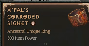 800 IP 1GA X'fal's Corroded Signet - random stats - Season 9 - image