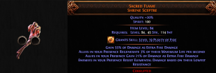 2 socketed Sacred Flame Shrine Sceptre 55%+ extra fire damage Lightning Spear Bleed Blood mage - image