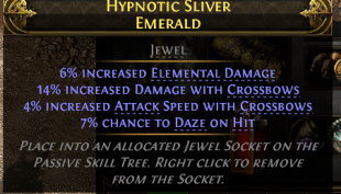 JEWEL 14% CROSSBOW DMG 4% ATTACK SPEED WITH CROSSBOWS 6% ELE DMG 7% DAZE MERCENARY JEWEL - image