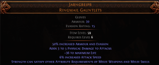 RISE OF THE ABYSSAL Jarngreipr UNIQUE GLOVES LVL 6 REQ WARRIOR GLOVES - image