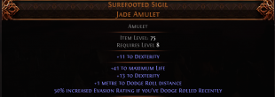 RISE OF THE ABYSSAL Surefooted Sigil UNIQUE AMULET LVL 8 REQ +1 METER ROLL DISTANCE AMULET DEX LIFE - image