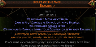 HEART OF THE WELL GAIN 15% EXTRA LIGHTNING DAMAGE 2% MOVEMEND SPEED + ATTACK SPEED + 16% DAMAGE - image
