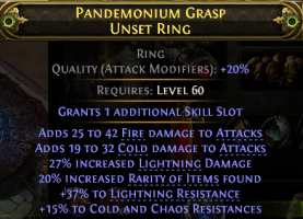RING WITH HIGH FIRE+COLD DMG 27% LIGHTNING DMG 20% RARITY FOUND 37% LIGHTNING 15% COLD+CHAOS RESISTS - image