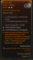 (S10) Legendary Ring 2GA Resistance to All Elements - Lucky Hit Chance / one reroll stat - image