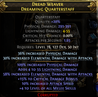615 DPS QUARTERSTAFF FOR FALLING THUNDER INVOKER MONK +4 MELEE SKILLS A.SPEED ELE DMG CRIT BONUS - image