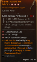 TRIPLE GREATER AFFIX DAGGER MAXIMUM LIFE VULNERABLE DAMAGE % DAMAGE 925 ILVL 80 REQ - image