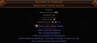 RISE OF THE ABYSSAL Window to Paradise UNIQUE SHIELD LVL 16 REQUIRED WARRIOR SHIELD HUNTRESS SHIELD - image