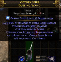 WAND WITH +5 CHAOS SKILLS 24% CAST SPEED 55% SPELL DMG 116 MANA EXTRA COLD DMG WITCH SORCERESS WAND - image