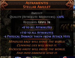 110 ALL ATTRIBUTES (116 TOTAL) ASTRAMENTIS STELLAR AMULET UNIQUE AMULET lvl 24 REQUIRED ASTRAMENTIS - image