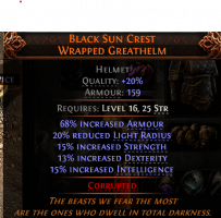 RISE OF THE ABYSSAL 2 SOCKETED BLACK SUN CREST UNIQUE HELM 15/13/15% ROLLED LVL 16 REQ - image