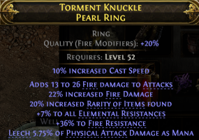 RING HIGH FIRE DMG 22% FIRE DMG 20% RARIT 7% ALL RES 36% FIRE RES MANA LEECH CAST SPEED - image