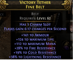 RISE OF THE ABYSSAL BELT 141 ARMOR 124 LIFE 112 MANA 28% FIRE 19% COLD 38% LIGHTNING RESISTANTES - image