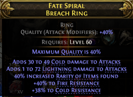 INSANE RARITY BREACH RING HIGH LIGHTNING+COLD DMG 40% RARITY 40% FIRE 38% COLD RESISTS MONK RANGER - image