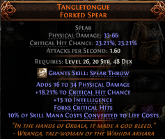 RISE OF THE ABYSSAL TANGLETONGUE UNIQUE SPEAR LVL 26 REQ HUNTRESS WEAPON AMAZON WEAPON FORKED SPEAR - image