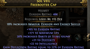 464 EVASION HELM 171 LIFE 21% RARITY 21 DEX 22 INT GAIN DEFLECTION EQUAL TO UR 22% OF EVASION - image