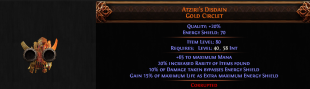 2 SOCKETED Atziri's Disdain Gold Circlet UNIQUE HELMET Chaos DoT LICH CONTAGION LICH WITCH - image