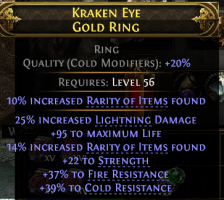 RING WITH 25% LIGHTNING DMG 95 LIFE 24% RARITY 22 STR 37% FIRE 39% COLD RESIST - image