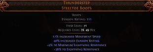 RISE OF THE ABYSSAL Thunderstep UNIQUE BOOTS LVL 28 REQ MOVEMENT SPEED LIGHTNING RESIST EVASION BOOT - image