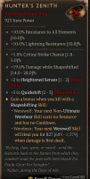 PERFECT SKILLS ROLLED 2/3 HUNTER'S ZENITH UNIQUE DRUID RING LVL 80 REQ 925 ILVL - image