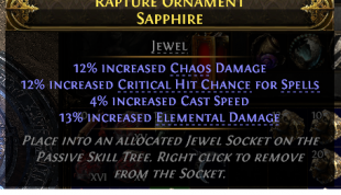 4 POINT CASTER JEWEL 12% CHAOS DMG 13% ELEMENTAL DMG 4% CAST SPEED 12% CRIT CHANCE WITH SPELLS - image