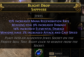 MINION WITCH JEWEL 14% ELEMENTAL DMG - 9% MINION DMG - 2% MINION ATTACK N CAST SPEED  15% MANA REGEN - image