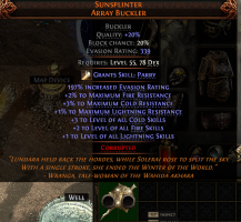 2 SOCKETED 20% QUALITY SUNSPLINTER +3 COLD +2 FIRE +1 LIGHT SKILLS UNIQUE BUCKLER SORCERESS WITCH - image