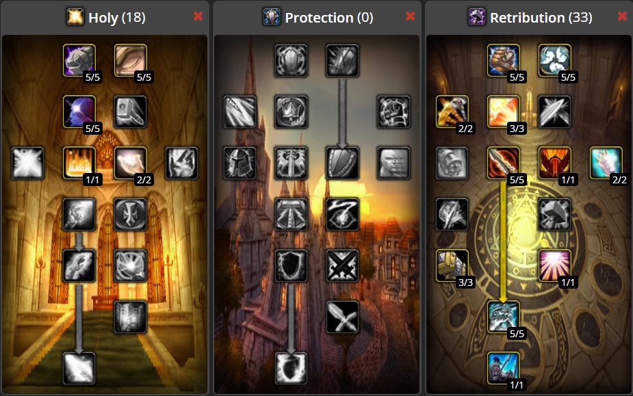 Talent Allocation for Geared Retribution Paladin PvE DPS Build