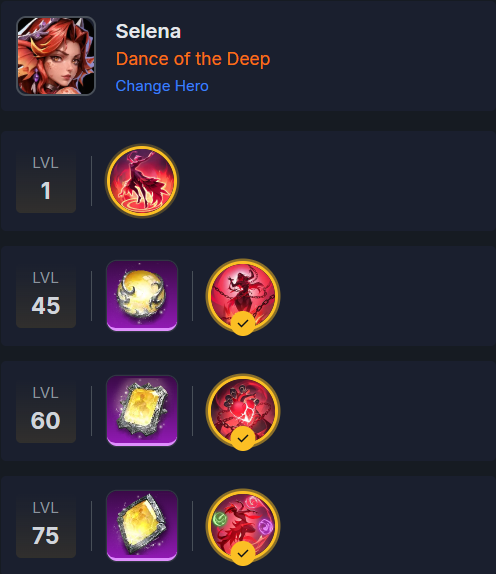 Dance of the Deep Selena 2 hero trait selection and memories